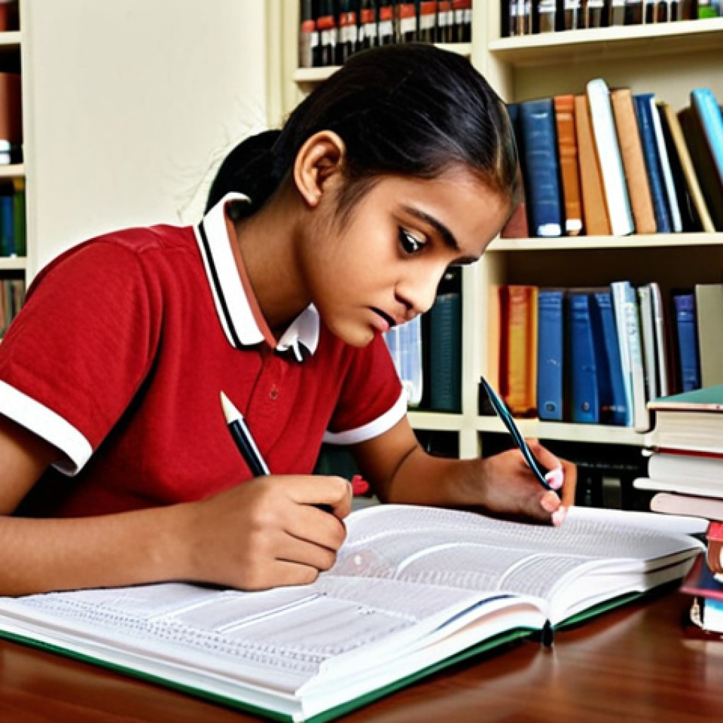 **A student studying diligently, surrounded by textbooks (NCERT), past papers, and a structured study plan with a visible timetable and small goals. Focus on creating a visually appealing and inspiring study environment.**