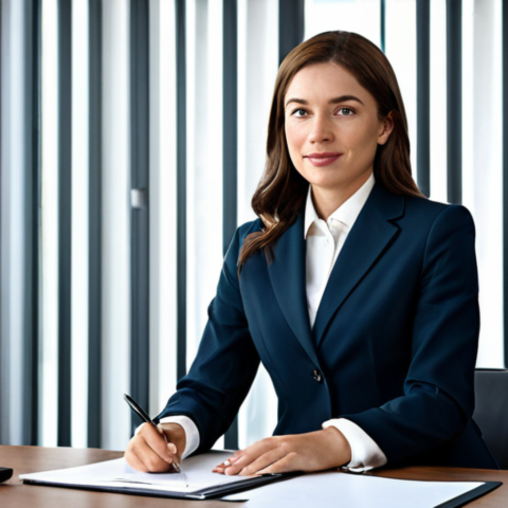 Prompt 1: A professional woman in a modest business suit, sitting at a desk in a modern office, fully clothed, appropriate attire, safe for work, perfect anatomy, natural proportions, professional photography, high quality.
