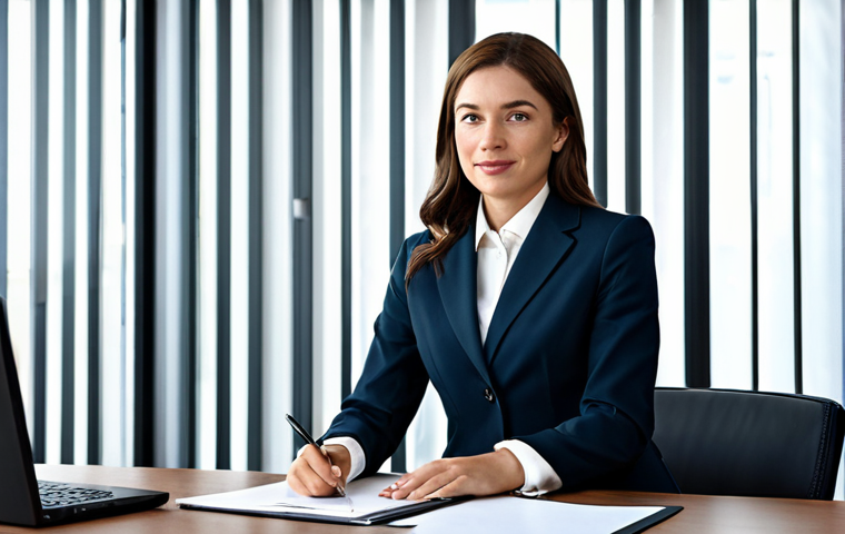 Prompt 1: A professional woman in a modest business suit, sitting at a desk in a modern office, fully clothed, appropriate attire, safe for work, perfect anatomy, natural proportions, professional photography, high quality.
