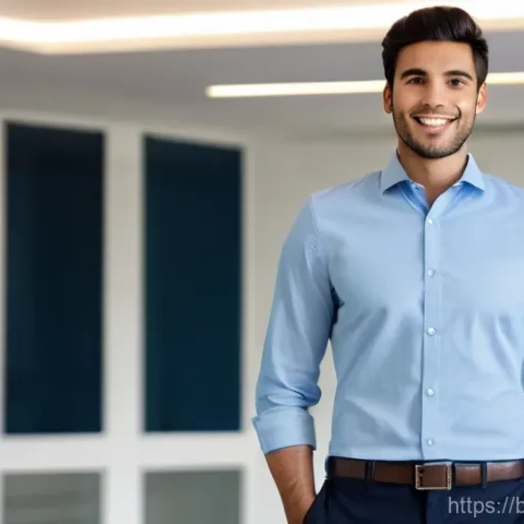공무원 면접 발표 준비 팁 - **Prompt:** A confident young professional, male, mid-20s, wearing a neatly pressed light blue butto...