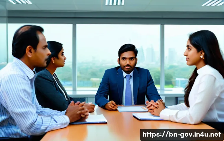 공무원 조직에서의 성공적인 갈등 해결 방법 - **Prompt:** A diverse group of Bangladeshi government office colleagues (men in formal shirts, women...