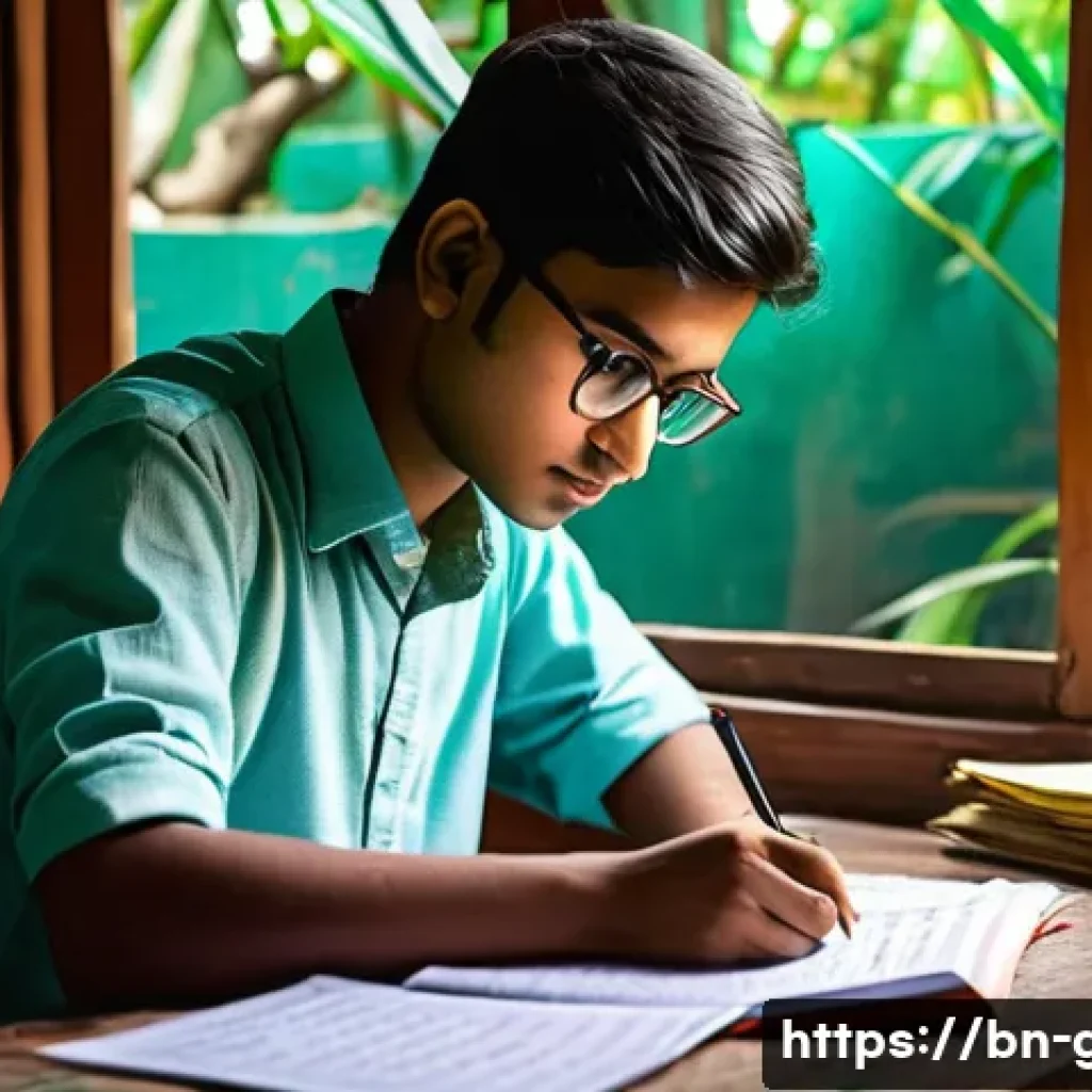 공무원 시험 대비를 위한 추천 학습법 - A focused young Bengali student studying at a traditional wooden desk in a cozy room filled with Ben...