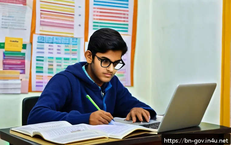 공무원 시험 준비 중 피해야 할 오류 - A focused Bengali student sitting at a study desk in a cozy, well-lit room, surrounded by neatly arr...