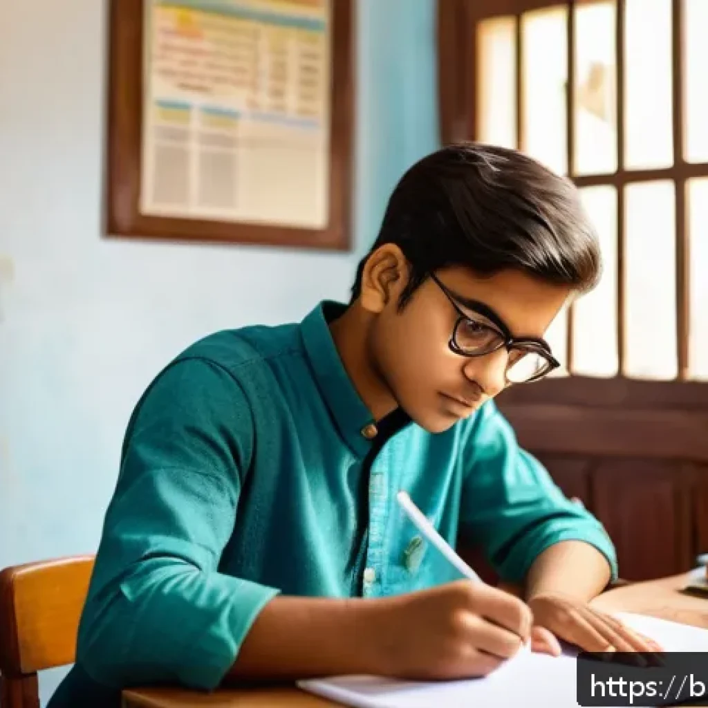 공무원 시험 필수 과목 추천 학습법 - A focused young Bengali student sitting at a wooden study desk in a cozy room, surrounded by Bengali...
