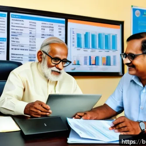 공무원 연금 개정안 이해하기 - A professional Bengali government pension officer sitting at a modern desk with a laptop, assisting ...