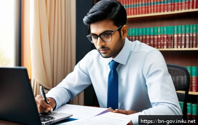 공무원 시험 자기소개서 작성법 - A professional office scene showing a confident young Bengali man dressed in formal attire, sitting ...