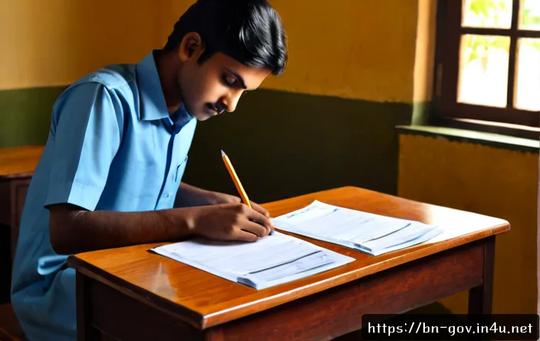 국가공무원 시험 시간 관리 요령 - Photorealistic Bengali civil service exam candidate practicing time management at a clean wooden des...