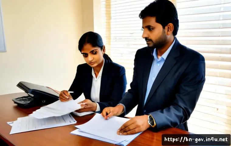 공무원 근무 중 발생한 법적 문제 해결 - Photorealistic South Asian government office scene, a concerned Bengali civil servant in modest prof...